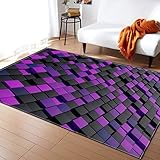 HJKGSX Teppich Lila schwarzes Quadrat Flanell rutschfest Weicher Kurzflor Teppich modern für Wohnzimmer, Schlafzimmer, Kinderzimmer und Arbeitszimmer 140 x 200