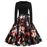 Strickkleid Damen Herbst a Linie Vintage Langarm 1950er Jahre Rundhals Weihnachtsdruck Partykleid sexy Langarm Partykleidschwarz Strickkleid Winter Winterkleid Damen only