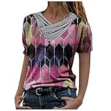 Yoofeiduoduo Modisch Pullover Damen Sweatshirt Damen Kapuzenpullover Basic Tops Herbst Winter Kurzarm Shirts mit Motiv Hemd Kreuz V-Ausschnitt Knöpfe Drucken Kurzarm Beiläufig Bluse Shirt für F