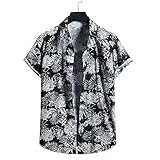 Strandhemd Herren Atmungsaktiv Kent-Kragen Herren Shirt Druck Knopfleiste Kurzarm Herren T-Shirt Mode Persönlichkeit Hawaii Surf Camping Herren Freizeitshirt YC10 L