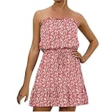Zzbeans Damen Bandeau Kleid Sommer Vintage Blumenkleid, Summer Sexy Strandkleid Kurz Mode Lässig Boho Ärmellos Kleid Minik