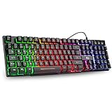 Rii Gaming Tastatur PC, PS4 Tastatur USB, Regenbogen Beleuchtete Tastatur LED, Gaming Keyboard ideal für Gamer|Büro（Deutsches Layout）