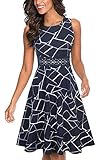 HOMEYEE Damen Vintage Rundhalsausschnitt ärmellosen Blumen Bestickt knielangen Cocktailkleid UKA079 (EU 36 = Size S, Stripe)