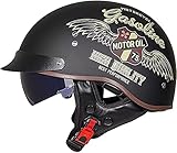 Motorrad-Helm Retro Helm mit ECE/DOT Zulassung Roller Helm mit Retro Helm Moped Halbschale Brain-Cap Jet-Helm Scooter-Helm Retro Half Helm mit Built-in Visier für Cruiser Chopper,C-(2XL/63-64CM)