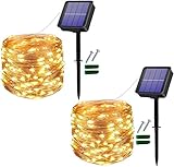 [2 Stücke] Usboo® Solar Lichterkette, 150 warmweiße LEDs 15 Meter für Außen & Innen mit wasserdichten Kupferdrähten für Dekorationen, Feste, Garten, Balkons, Partys, Hochzeiten, Camping, DIY usw