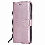 Yiizy handyhülle für Huawei P8lite / ALE-L21 Ledertasche, Simple Fashion Stil Lederhülle Brieftasche Schutzhülle für Huawei P8 Lite hülle Silikon Cover mit Magnetverschluss Kartenfächer (Roségold)