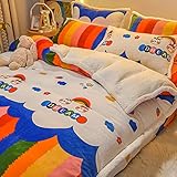 Winter BettwäSche,Doppelseitige Dicke Korallenfleece Herbst- Und WinterwildlederbettwäSche, Flanell Hautfreundlich Flauschig Warm Und Atmungsaktiv Bettlaken Bettbezug Kissenbezug-S_2.0m Bett (4 StüCk