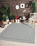 the carpet Mistra robuster Teppich, Flachgewebe, modernes Design, ideal für Küche und Esszimmer, Trendige Farben, besonders flach, auch für den Außenbereich, Bordüre, Grau, 60 x 110