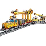 BAXT Technik Zug Eisenbahn Set mit Licht , 1270 Klemmbausteine City Güterzug City Train ModellBausteine mit Schienen, Kompatibel mit Lego City Zug - Dy