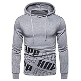 Pullover Herren Frühling Herbst Brief Druck Casual Mit Kapuze Herren Sweatshirt Modern Urban Slim Fit Jugend Langarm Täglich Outdoor Wandern Jogging Männer Jacke C-Grey2 XL