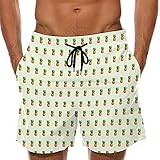 ApparelTalk Herren-Badehose mit Kordelzug am Bund, Board-Shorts mit Netzfutter und Taschen., Ananas_Weiß, Larg