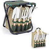 SOSPIRO 7 Teiliges Gartenwerkzeug Set Hochleistungs-Gartengerät Mit Stuhl Speicher Organisator Hand Graben Weeder Rake Schaufel Kelle Ergonomischem Geschenk Für Männer Oder F