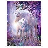 YISUMEI Decke 150x200 cm Kuscheldecken Sanft Flanell Weich Fleecedecke Fantasy Forest Einhorn L