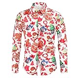 XPDD Weihnachtshemd Herren Weihnachten Muster 3D Bedruckte Langärm Slim Fit Männer Freizeithemd LangäRm Slim Fit Shirt Blumenhemd 3D Gedruckt Muster Hemd Weihnachten Button Down Lang