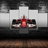 XYYHJK Leinwand Bilder Ferrari F1 Formel-1-Auto Wandbilder Wohnzimmer Modern 5 Stücke HD Malerei Poster Wohnkultur Wandkunst /Mit Rahmen 150x80