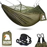 COVACURE Hängematte, Hängematte Outdoor mit Moskitonetz Ultra-Licht Atmungsaktiv, Schnell Trocknende Fallschirm Nylon Camping Hängematte für Trekking, Reise, Strand, Garten - 440lbs Kap