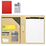 MM Portfolio Ordner mit Taschenrechner A4 PU Leder Konferenz Ordner Halter Büro Business Foolscap Klemmbrett mit Cover Padfolio Veranstalter Clip Board Datei Jacken Red with C