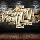 RONGYAN Kunstdruck Auf Leinwand 5 Stück-100 Dollar Scheine Geld -Kunstdruck Modern Wandbilder Wanddekoration Design Wand Bild Mit Rahmen 100X55C