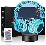 3D Illusion Nachtlampe, für Jungen Mädchen Tisch Schreibtischlampe 7 Farbwechsel USB Powered Inneneinrichtung Acryl LED Kunstskulptur Lichter mit Fernbedienung - Perfekte Geschenke (Kopfhörer 2)