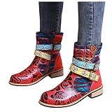 Dasongff Damen Stiefeletten mit Absatz,Frauen Warme Gefüttert Bunte Druck Spleißen Kurze Stiefel Chunky Zipper mit Verschluss Stiefel, 2021 Neue Winter Schneeschuhe Retro Elegante Party S