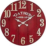 Große Holz Wanduhr 24 Zoll Antik Shabby Chic Dekorative Wanduhr leise batteriebetrieben Wanduhr für Wohnzimmer Bauernhaus - R