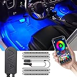 SEAMETAL LED Innenbeleuchtung Auto, RGB 48 LED Auto Streifen Licht mit APP, Wasserdicht mehrfarbig Musik LED Ambiente Beleuchtung