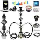 RMAN® Shisha Set 2 Schläuche Schwarz Wasserpfeife -1KG Kokosnuss Naturkohle Shisha Kohle Tabak Ersatz Dampfsteine Mundstücke Hygiene Folie Gelocht,Zange und Shisha Kopf Zubehör S