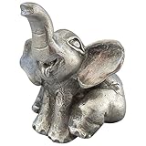 Zinngeschenke Baby Elefant sitzend mit herausgestreckter Zunge von Hand patiniert, vollplastisch, Setzkastenfigur, Vitrinenfigur, Sammlerstück, Elefant deko (HxB) 4,5 x 3,5