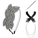 BABEYOND 1920s Flapper Set Damen Gatsby Kostüm Accessoires Set inklusive Stirnband Halskette Handschuhe Zigarettenhalter (Set-28)