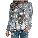 GANBADIE 2021 Women’s Solid Color Sporty Sweatshirt Cute Bunny Print Casual Loose Crew Neck Long Sleeves Pullover Ribbed Cuffs Top