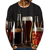 T-Shirt Herren Urban Klassisch Trend Mode Rundhals 3D Druck Herren Langarm Herbst Winter Streetstyle Dünnschliff Jugend Shirt Täglich Casual Atmungsaktiv Männer Base S