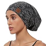 Satin-Schlafhaube aus Seide, für lockiges Haar, Slap Hut für langes Haar, bleibt auf Bambus-Nachthaube, Chemo-Kopfbedeckung, Haarhaube für Frauen (Heather Black)