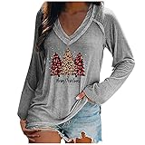 Eaylis Damen V Ausschnitt Langarmshirt Strick Locker Pullover Sweatshirt Weihnachtspulli Oberteile Lustige Druck Christmas Jumper Loose Kapuzenpullover Blouse top Langarm S