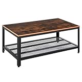 HOMCOM Vintage Couchtisch Beistelltisch Wohnzimmertisch Sofatisch mit Ablage Metallgestell Schwarz + Walnuss gemasert 106 x 60 x 45