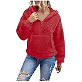 AFFGEQA Damen Plüschbluse Doppelseitige Fleece Kurze Einfarbig Pullover Mantel Kapuzen Winter Leichte Lange Schlanke Stepppulli W