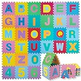 KIDIZ® Spielmatte 86 tlg. Spielteppich Puzzlematte Kinderteppich Schutzmatte Kinderspielteppich Schaumstoffmatte ABC Lernteppich Puzzleteppich Puzzle Zahlen Buchstaben Maß je Matte ca. 31,5 x 31,5