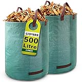 Gartenabfallsack, faltbar Gartenbeutel, wiederverwendbar Laubsack 2x500L, GIOVARA Selbstaufstellend Gartensack aus robustem Polypropylen-Gewebe, Hohe Fassungsvermögen Wasserdicht Gartenabfallb