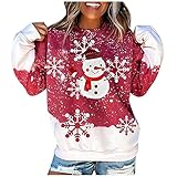 Pullover Langarm Shirt Damen Lockere Merry Christmas Sweatshirts Bluse Rundhals Weihnachten Kleidung Lustig Schneemann Bedruckenshirt Lässige Tunic Tunika Hemdbluse Xmas Festlich Pulli Sweater Top