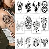 TONAUP 12 Blätter Schwarz Totem Temporäre Tattoos, Wasserdichte Arm Fake Tattoo, Drachen Phönix Engel Rose Gefälschte Tattooaufkleber für Männer, Frauen,