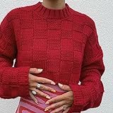 WRYIPSF Goth Streetwear Solid Red Sweater Harajuku Langarm Frauen Lose Sweatshirt Y2K Goth Pullover Herbst Winter Cropped Tops-Rot_M