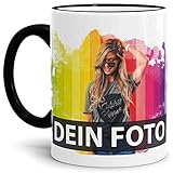 Tasse selbst individuell gestalten/Personalisierbar mit eigenem Foto Bedrucken/Fototasse/Motivtasse/Werbetasse/Firmentasse mit Logo/Rand & Henkel Schw