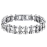 OIDEA Herren Edelsathl Fahrradkette Armband, 13mm Breit Biker Glieder Link Handgelenk poliert Panzerkette Kettenarmband Biker Motorradkette, Silb