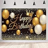 Geburtstag Party Dekoration für Mädchen / Frauen, Happy Birthday Banner 20. 30. 40. 50. 60. Geburtstagsdeko Stoff Schild Photo Booth Hintergrund für Geburtstagsparty, Goldb