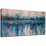 Große Größe Kunstwerk Gerahmte Leinwand Wandkunst Abstrakt Große Größe Moderne Blau Grau Themen Stadtbild Strukturierte Malerei 35x70cm (14x28in) Mit R