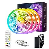 12V LED Strip Kit, Bluetooth RGB LED Streifen, Dimmbar LED Lichtband mit Fernbedienung, Steuerbar via App, LED Stripes Sync mit Musik, Farbwechsel LED Band Selbstklebend für Zuhause, Party, B