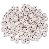 100pcs hölzerne Buchstabe-Korn, gemischte quadratische Buchstabe-Würfel-lose Distanzscheiben-Korne für DIY Schmucksachen, Armbänder, Halsketten, Schlüsselk