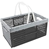 com-four® Klappbox mit Henkeln 16l - Transportbox mit Griffen - Stabile Aufbewahrungsbox - Einkaufskorb zusammenklappbar - 20 x 40 x 27 cm (01 Stück - hellgrau)