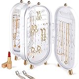 N\C Schmuckschatulle mit Spiegel, 4 Türen Faltbarer Bildschirm Halskette Display Rack, Schmuck Organizer für Ohrring, Halskette, Ringe (weiß)