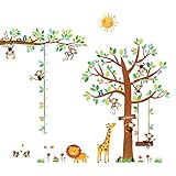 Decowall DA-1401P1402 8 Affen Groß Baum Zweig Höhentabelle Waldtiere Tiere Wandtattoo Wandsticker Wandaufkleber Wanddeko für Wohnzimmer S