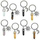 Kristallstein Schlüssel Anhänger,8 Pcs Mond- und Sonnen Anhänger Schlüsselanhänger,Auto Schlüsselring Handtasche Kristalle Schlüsselanhänger für Geburtstag Valentinstag Paare Geschenk